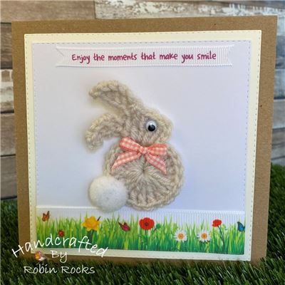 Crochet Bunny Card - Cream/Peach